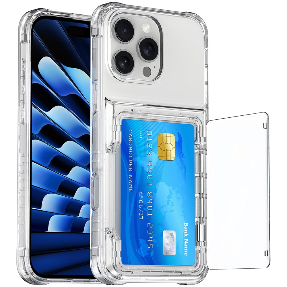 For iPhone 16 Pro Max Clear Case PC+TPU Phone Cover Card Holder Kickstand