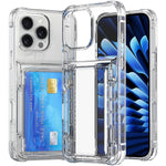 For iPhone 16 Pro Max Clear Case PC+TPU Phone Cover Card Holder Kickstand