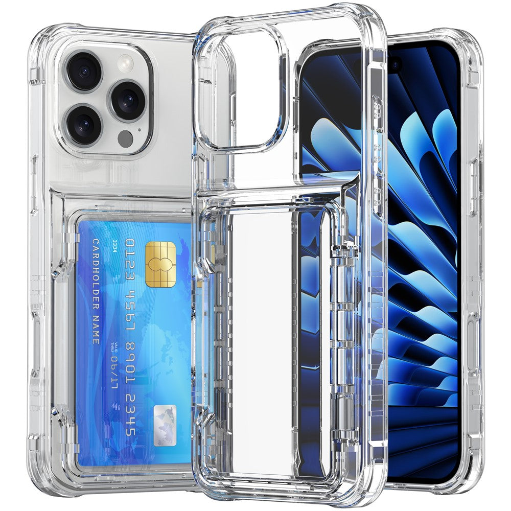 For iPhone 16 Pro Max Clear Case PC+TPU Phone Cover Card Holder Kickstand
