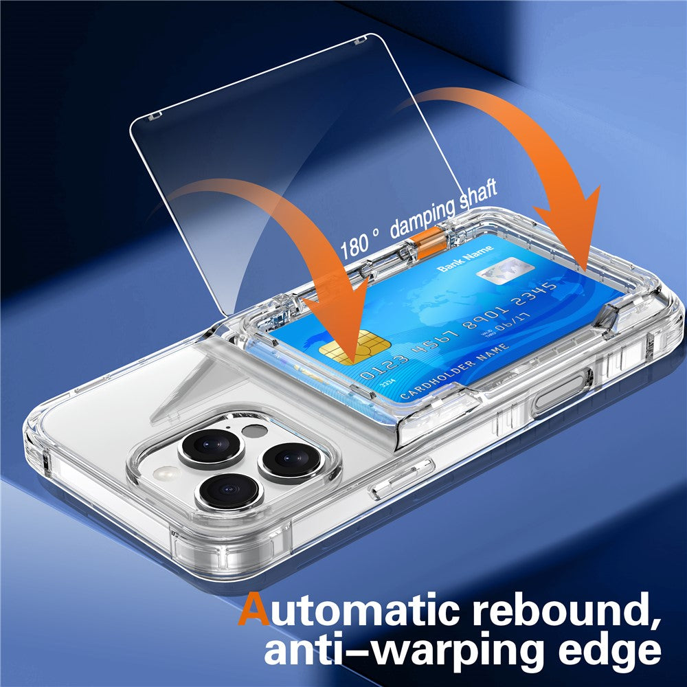 For iPhone 16 Pro Max Clear Case PC+TPU Phone Cover Card Holder Kickstand