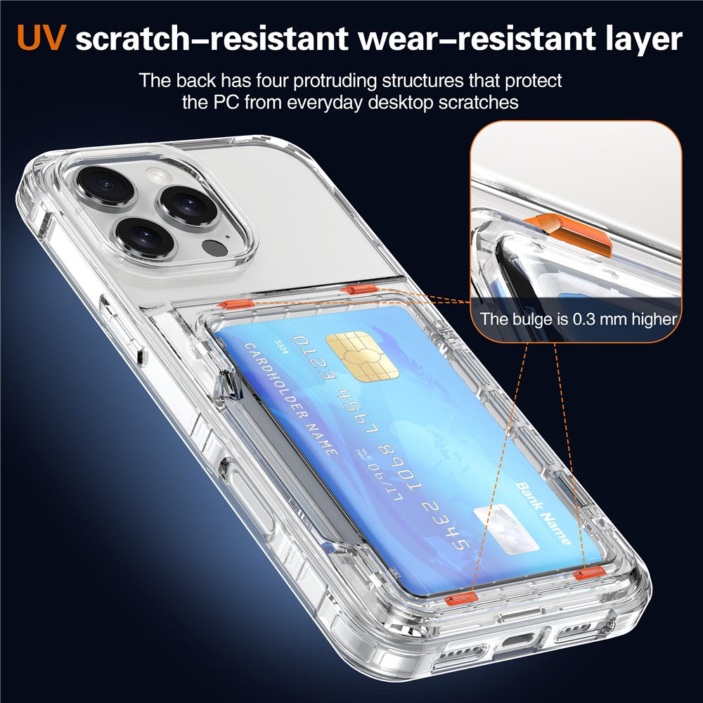 For iPhone 16 Pro Max Clear Case PC+TPU Phone Cover Card Holder Kickstand