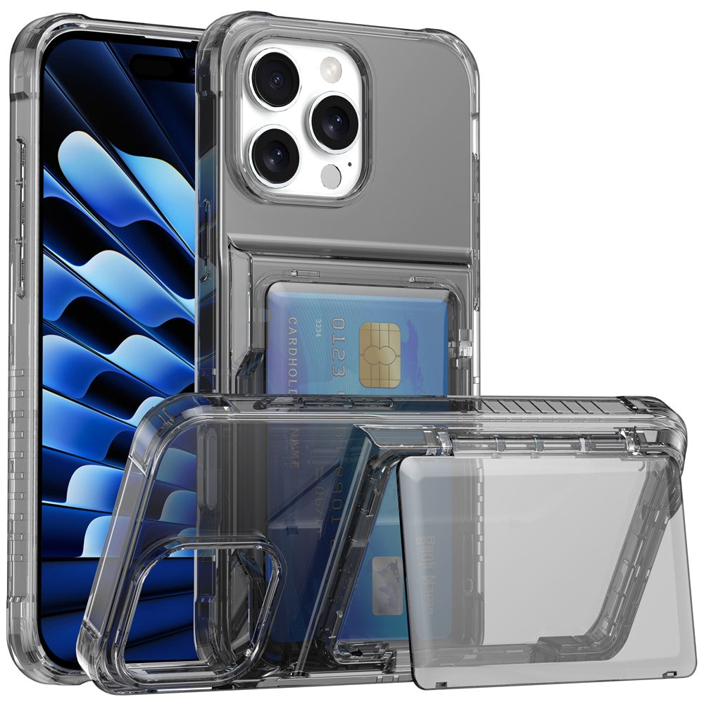 For iPhone 16 Pro Max Clear Case PC+TPU Phone Cover Card Holder Kickstand