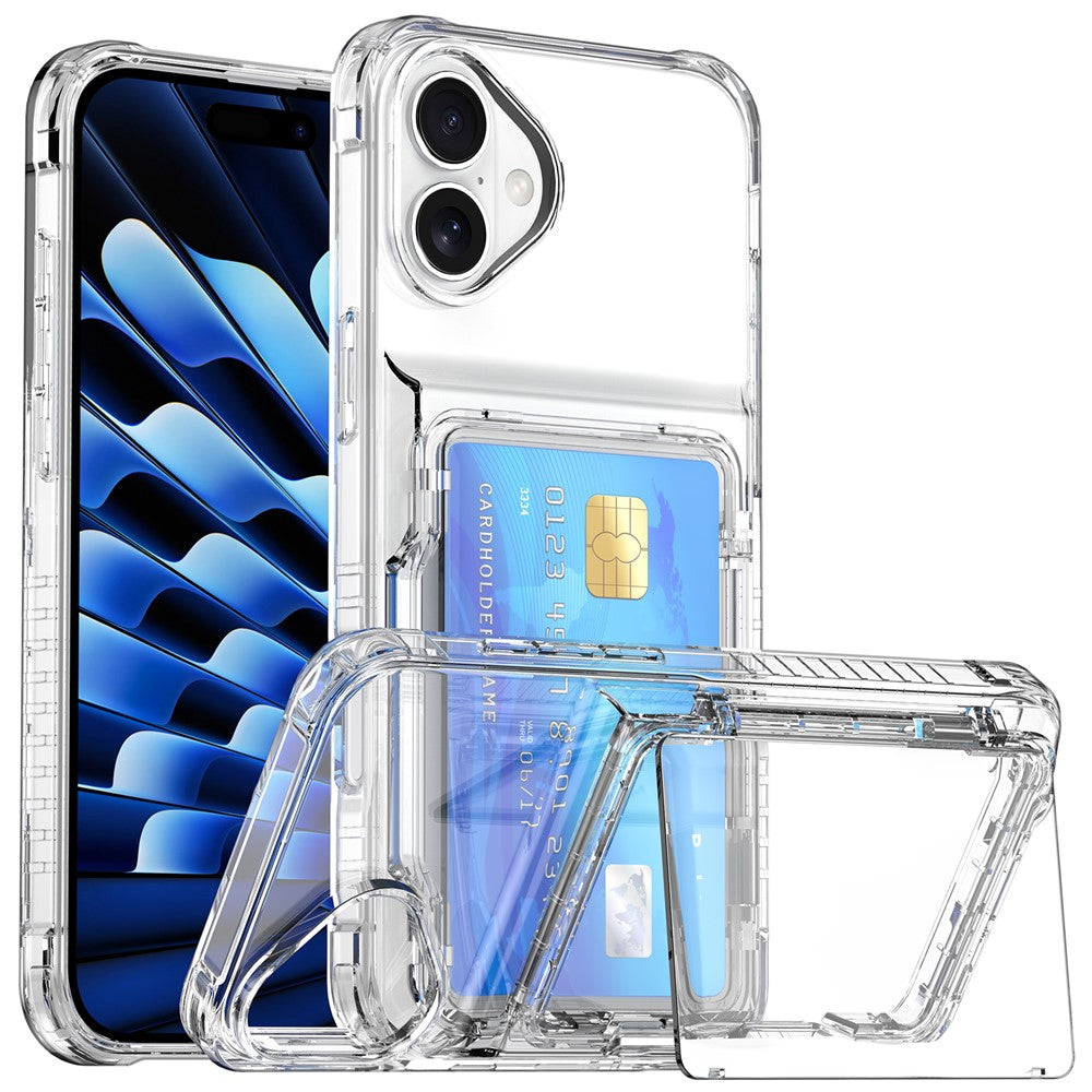 For iPhone 16 Case PC+TPU Phone Cover with Flip Kickstand Card Holder