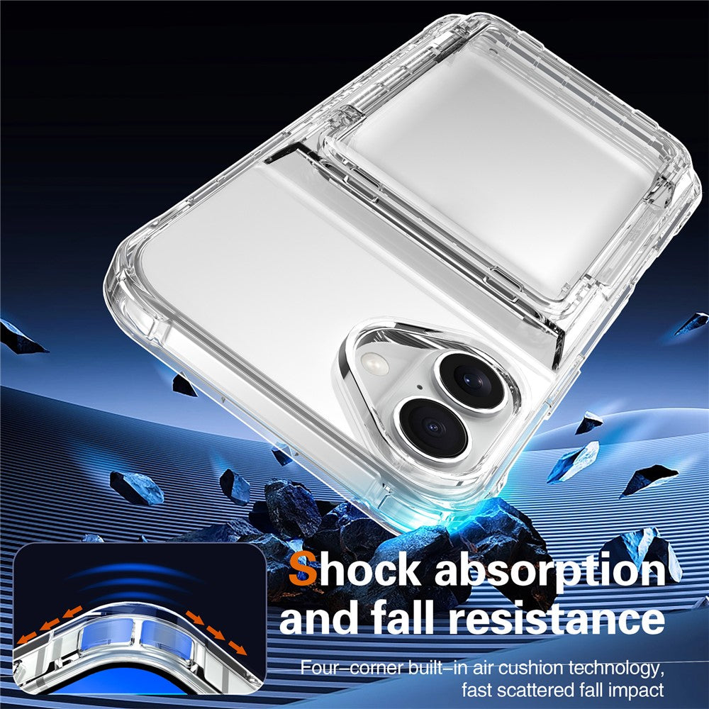 For iPhone 16 Case PC+TPU Phone Cover with Flip Kickstand Card Holder