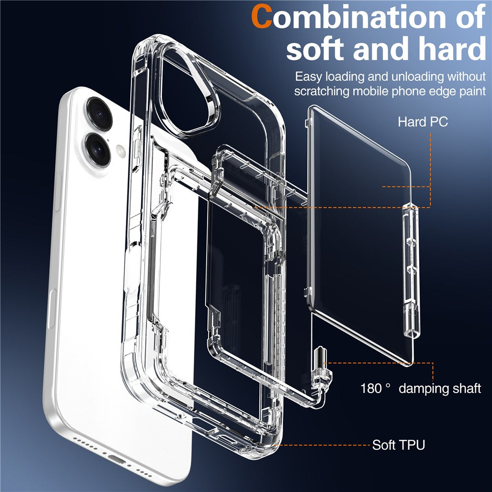 For iPhone 16 Case PC+TPU Phone Cover with Flip Kickstand Card Holder