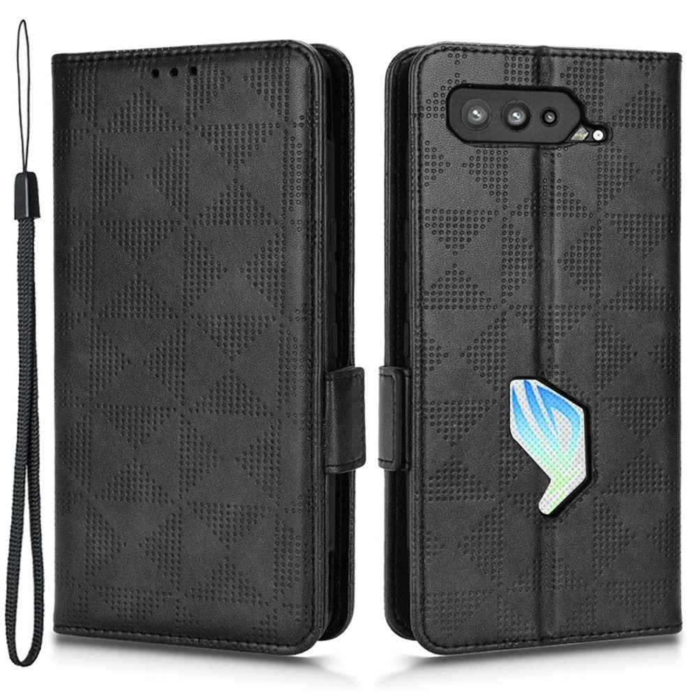 Til Asus ROG Phone 5 Fuld beskyttelse Trekantmønster Imprægneret stativ PU-lædercover Flip Wallet Etui med rem