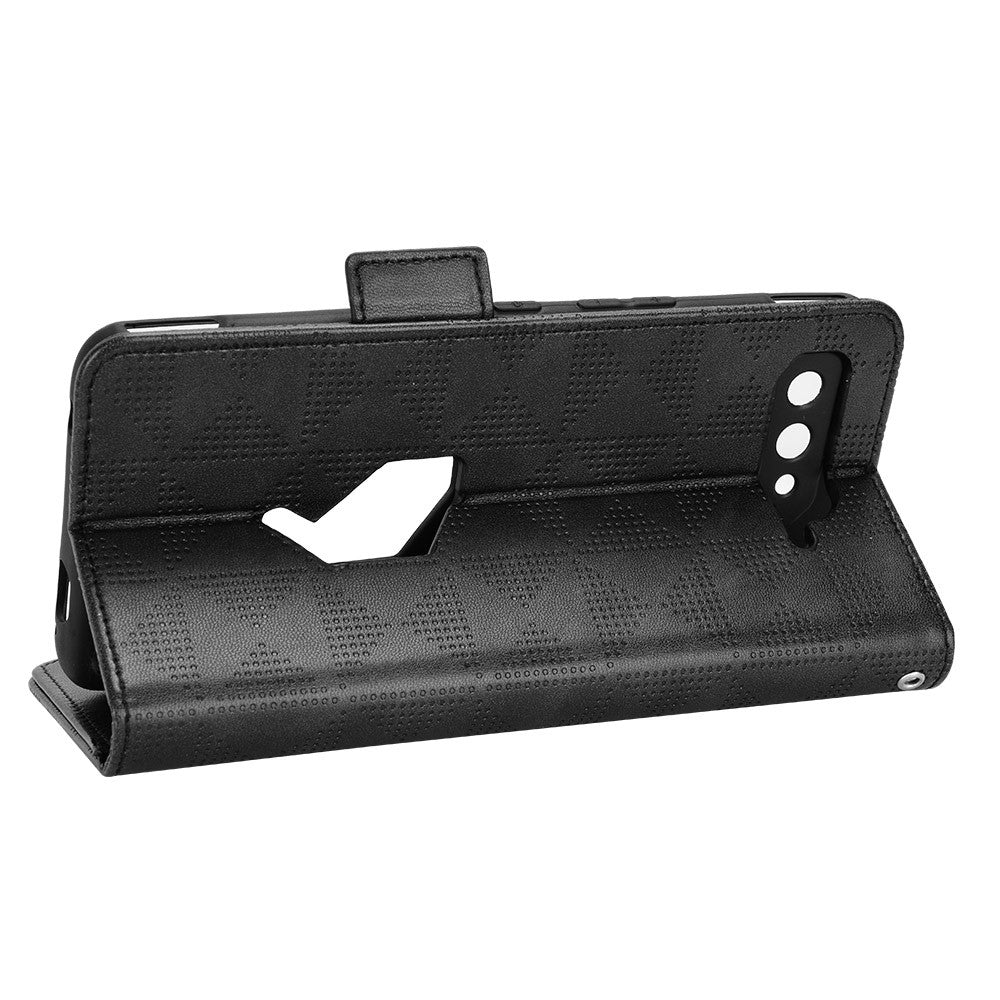Til Asus ROG Phone 5 Fuld beskyttelse Trekantmønster Imprægneret stativ PU-lædercover Flip Wallet Etui med rem