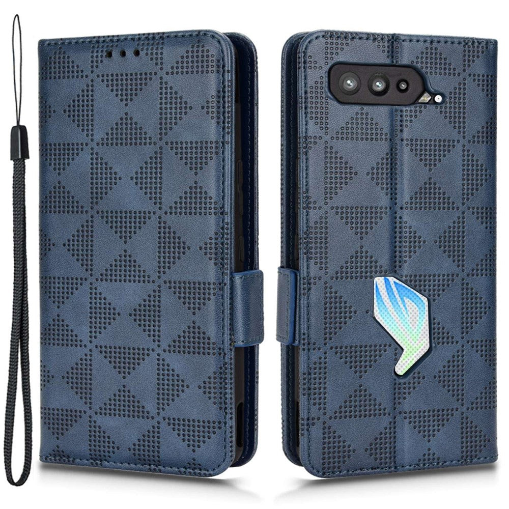 Til Asus ROG Phone 5 Fuld beskyttelse Trekantmønster Imprægneret stativ PU-lædercover Flip Wallet Etui med rem