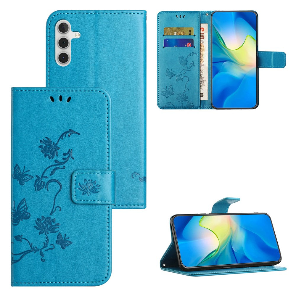 For Samsung Galaxy S24 FE Case Leather Phone Cover Butterfly Flower Pattern