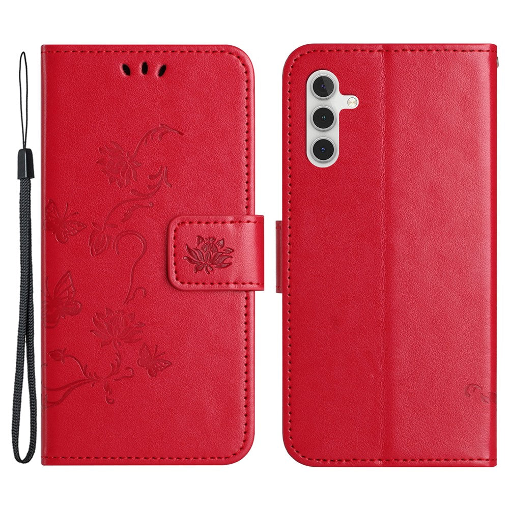 For Samsung Galaxy S24 FE Case Leather Phone Cover Butterfly Flower Pattern