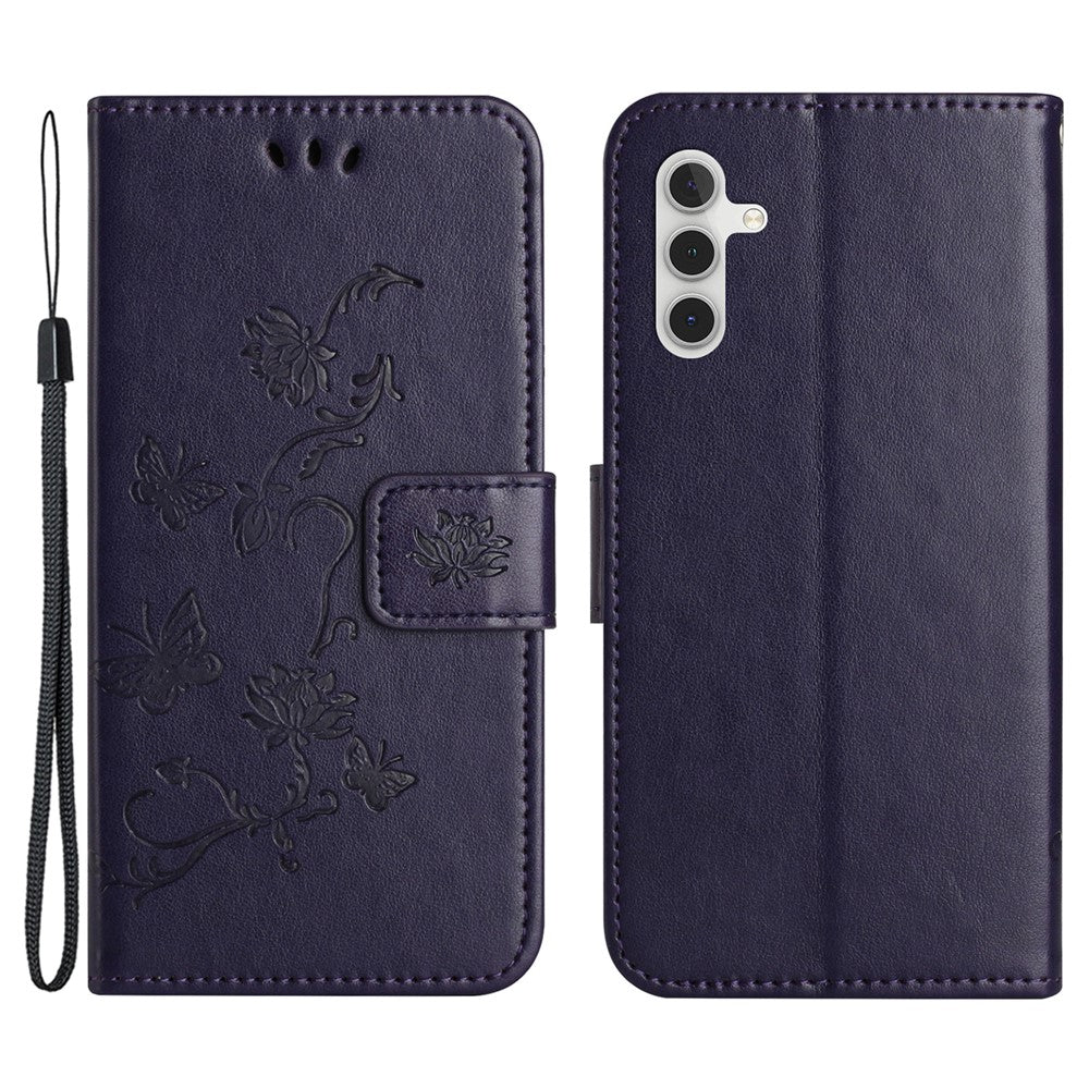 For Samsung Galaxy S24 FE Case Leather Phone Cover Butterfly Flower Pattern