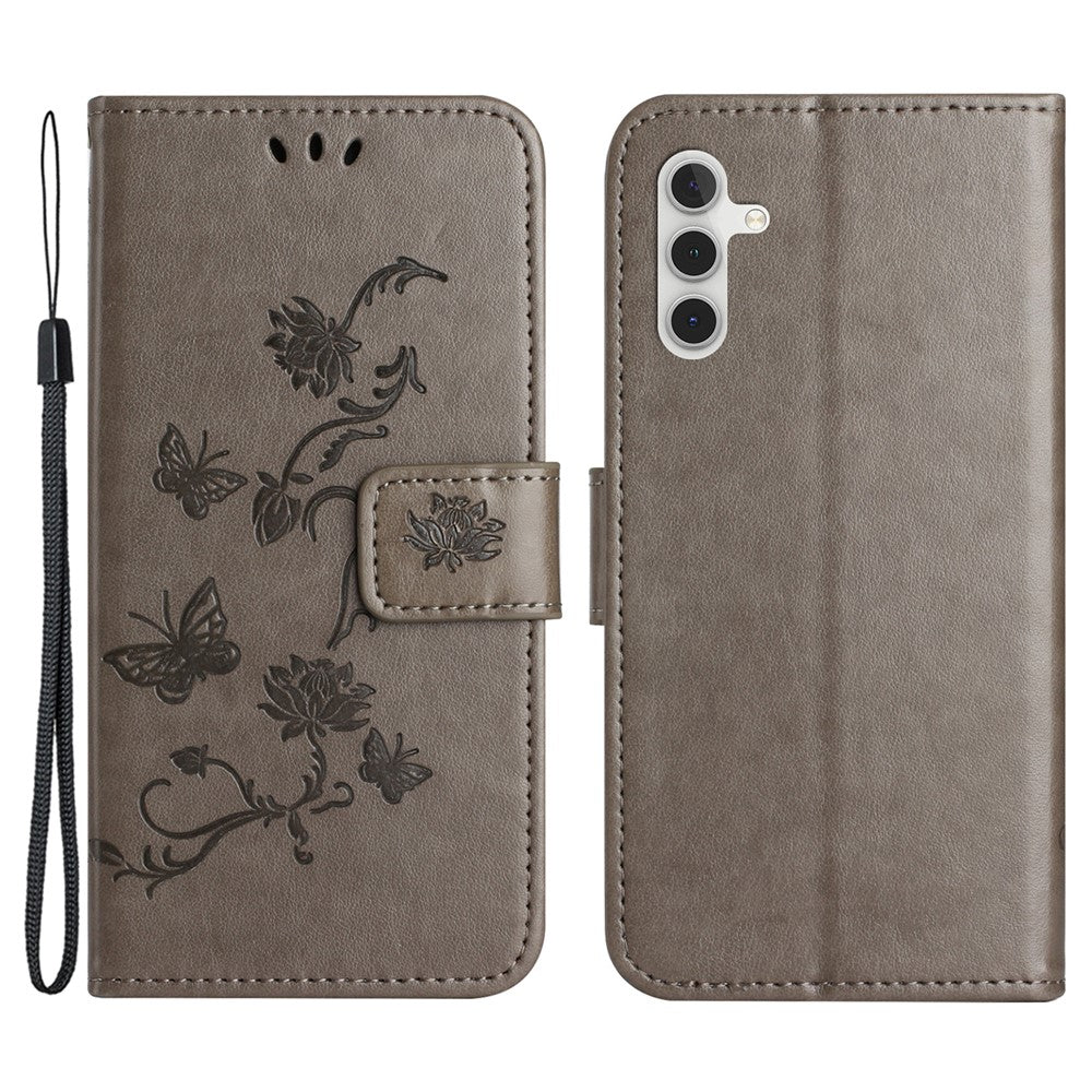 For Samsung Galaxy S24 FE Case Leather Phone Cover Butterfly Flower Pattern