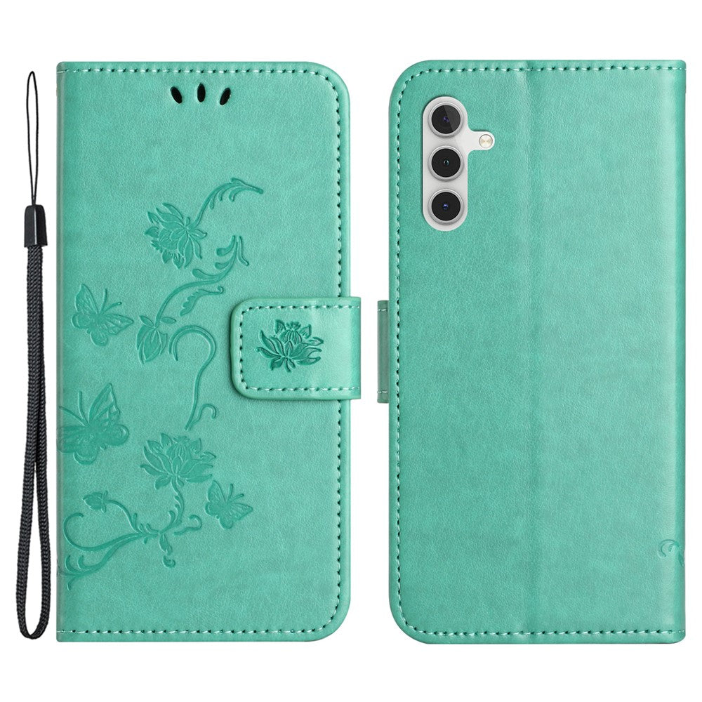For Samsung Galaxy S24 FE Case Leather Phone Cover Butterfly Flower Pattern