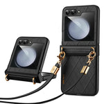 SULADA For Samsung Galaxy Z Flip7 FE 5G / Z Flip6 5G Case Rhombus Leather+PC Phone Cover with Shoulder Strap