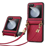 SULADA For Samsung Galaxy Z Flip7 FE 5G / Z Flip6 5G Case Rhombus Leather+PC Phone Cover with Shoulder Strap