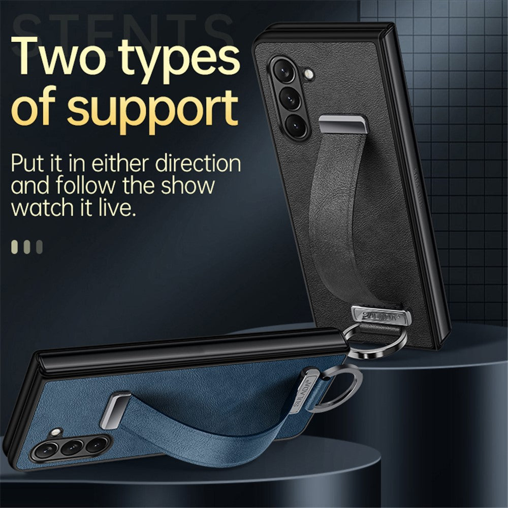 SULADA Fashion Series for Samsung Galaxy Z Fold6 5G Case Strap Kickstand Leather+PC Phone Cover