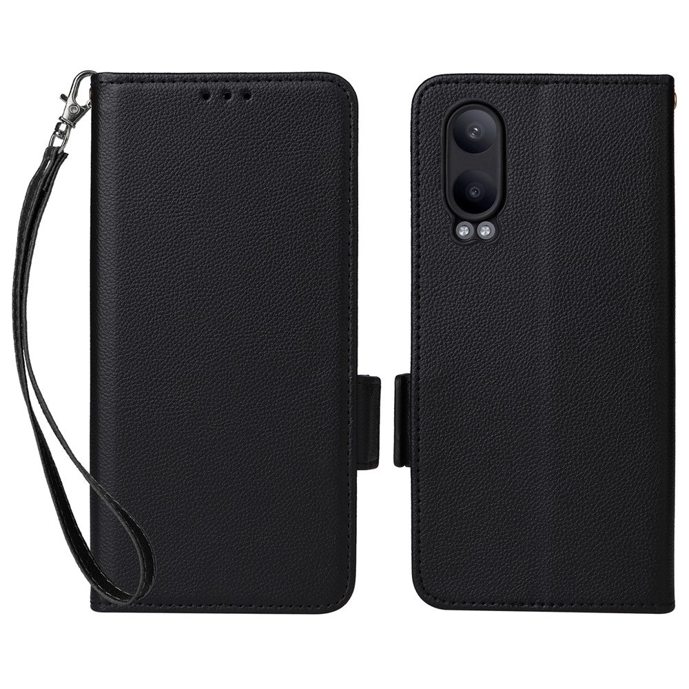 OnePlus Nord CE4 Lite 5G / Oppo K12x 5G (Kina) fodral med handledsrem litchitextur PU-läder plånboksfodral