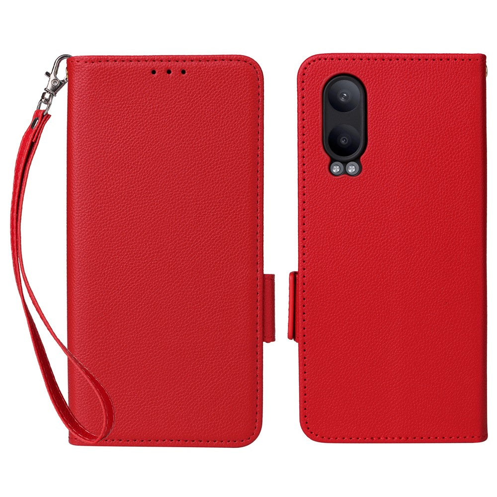 OnePlus Nord CE4 Lite 5G / Oppo K12x 5G (Kina) fodral med handledsrem litchitextur PU-läder plånboksfodral