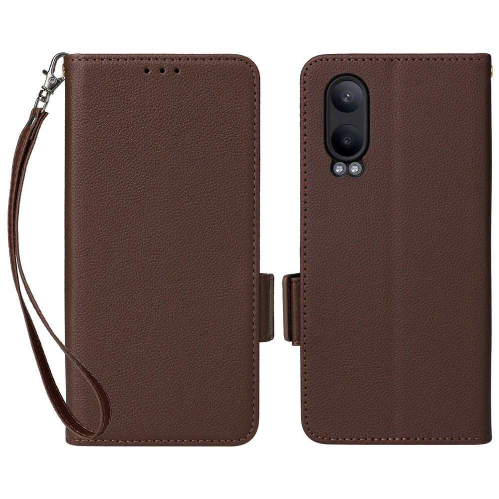 OnePlus Nord CE4 Lite 5G / Oppo K12x 5G (Kina) fodral med handledsrem litchitextur PU-läder plånboksfodral