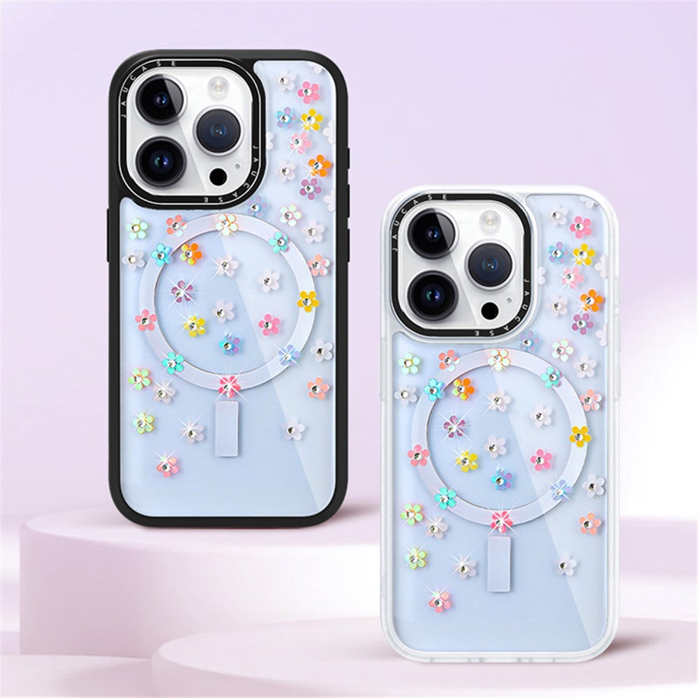 JAUCASE For iPhone 14 Pro Max Case Rhinestone Flower Pattern Phone Cover Compatible with MagSafe