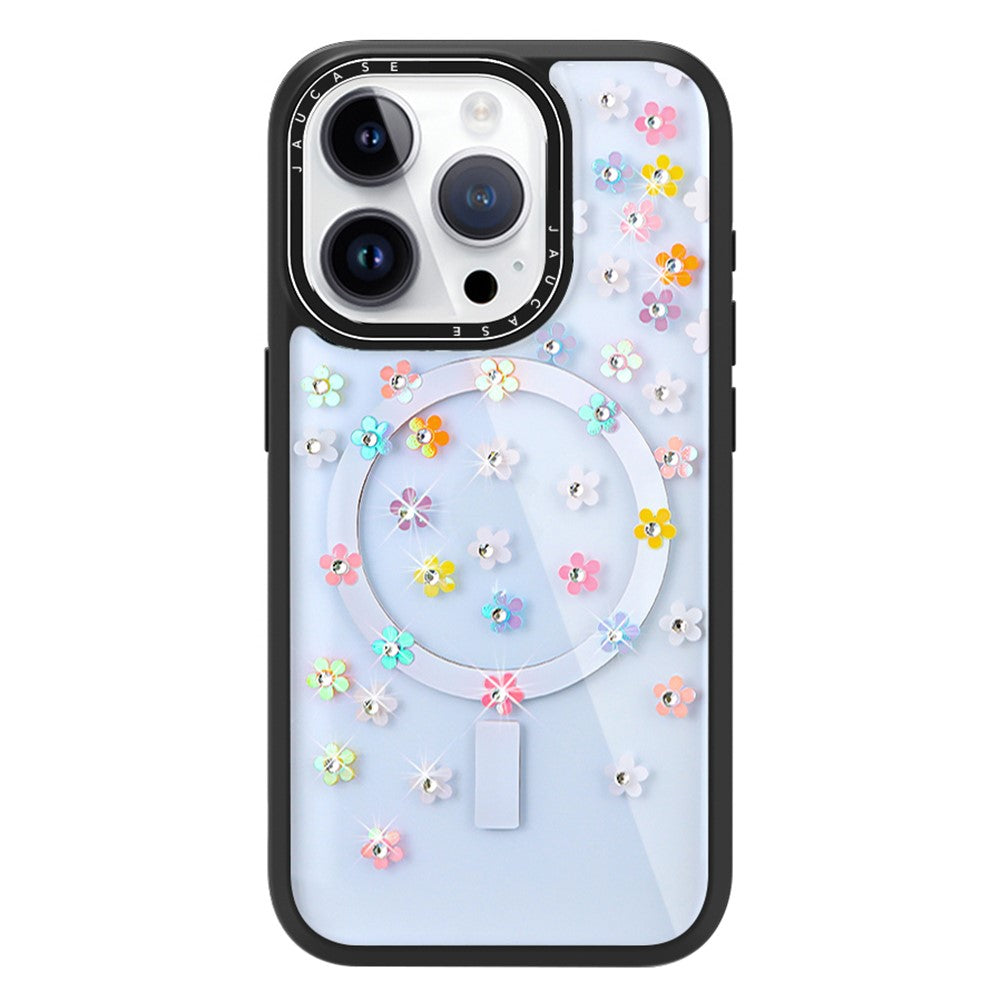 JAUCASE For iPhone 14 Pro Max Case Rhinestone Flower Pattern Phone Cover Compatible with MagSafe