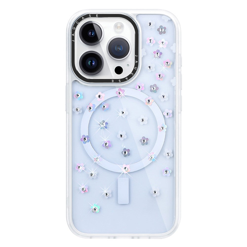JAUCASE For iPhone 14 Pro Max Case Rhinestone Flower Pattern Phone Cover Compatible with MagSafe