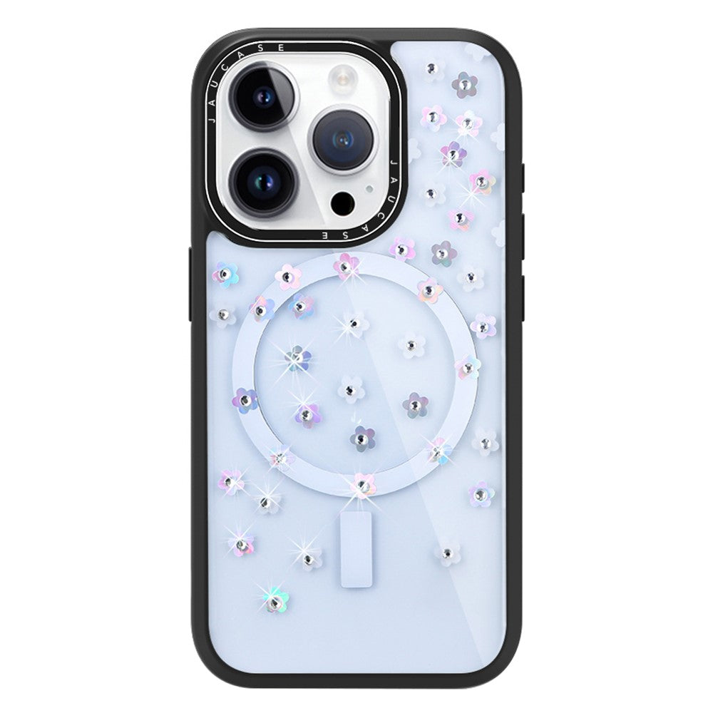 JAUCASE For iPhone 14 Pro Max Case Rhinestone Flower Pattern Phone Cover Compatible with MagSafe