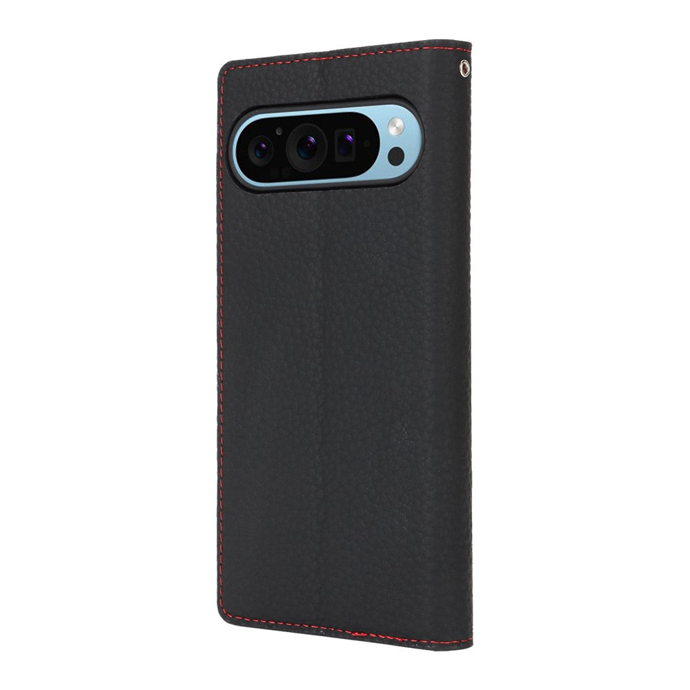 For Google Pixel 9 Pro XL Case Litchi Texture Genuine Cow Leather Phone Cover