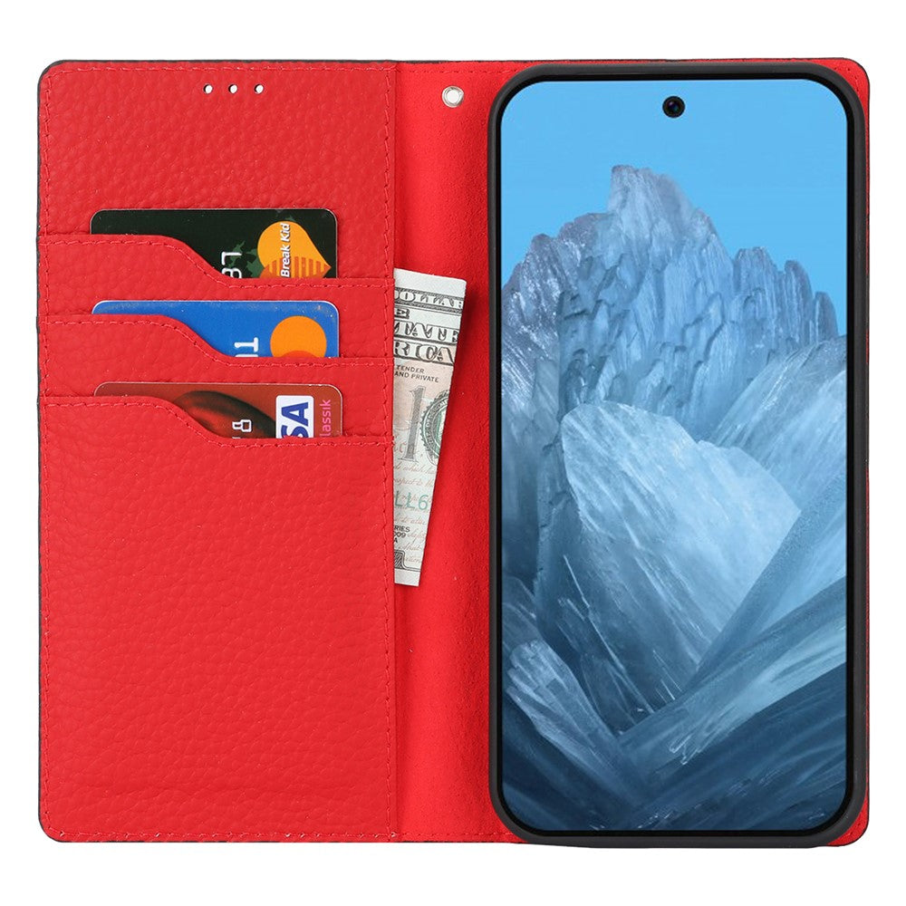 For Google Pixel 9 Pro XL Case Litchi Texture Genuine Cow Leather Phone Cover