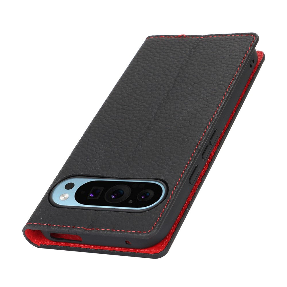For Google Pixel 9 Pro XL Case Litchi Texture Genuine Cow Leather Phone Cover