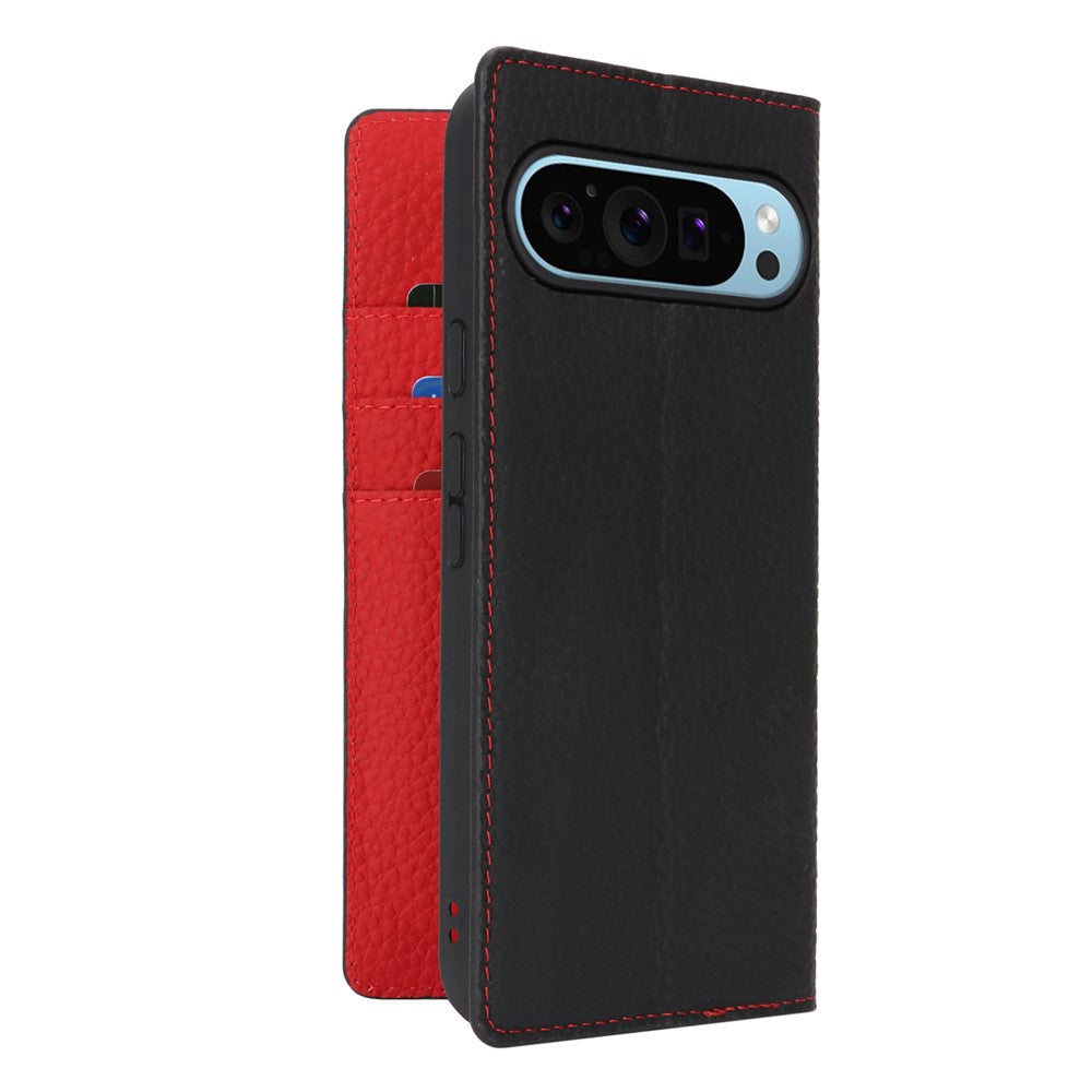 For Google Pixel 9 Pro XL Case Litchi Texture Genuine Cow Leather Phone Cover