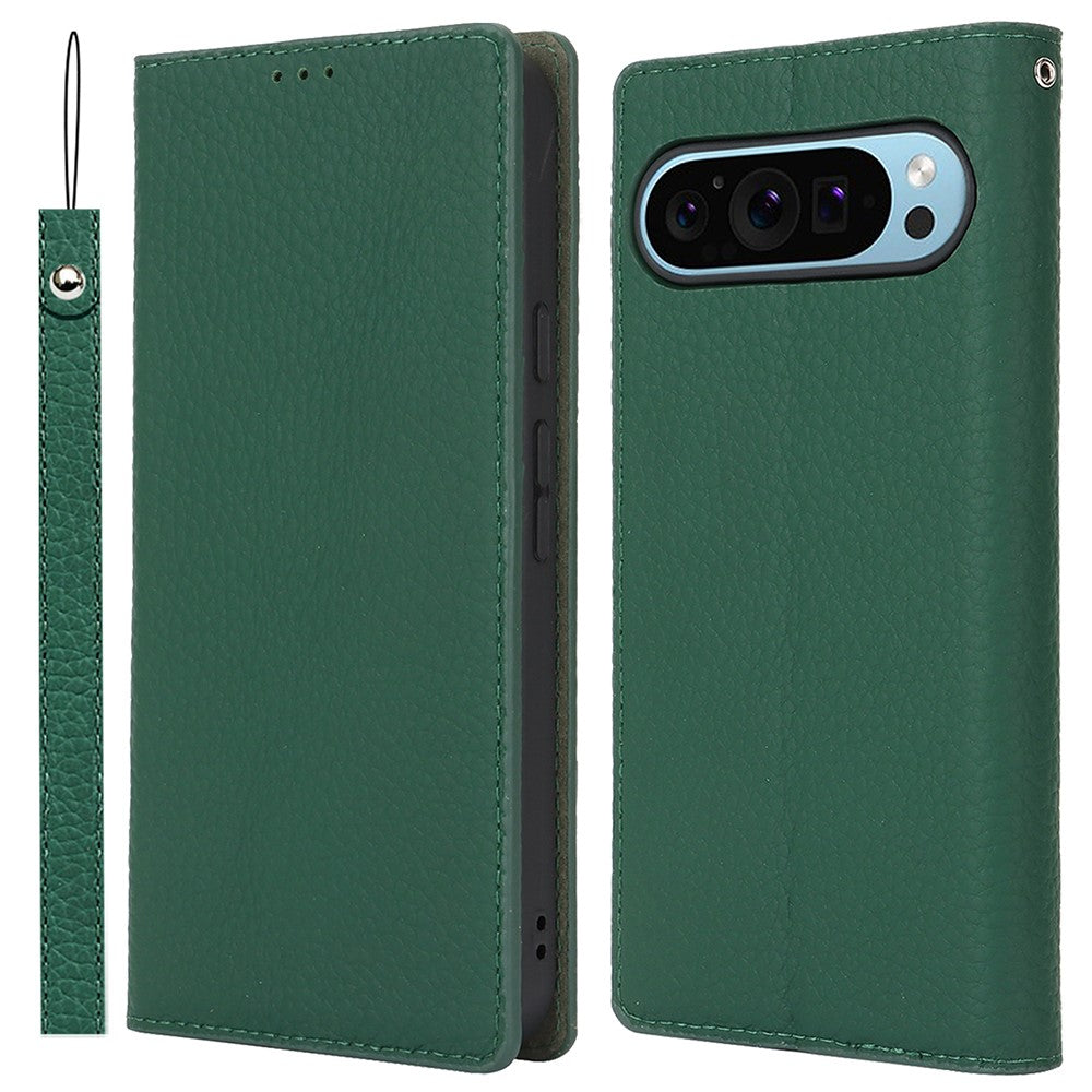 For Google Pixel 9 Pro XL Case Litchi Texture Genuine Cow Leather Phone Cover