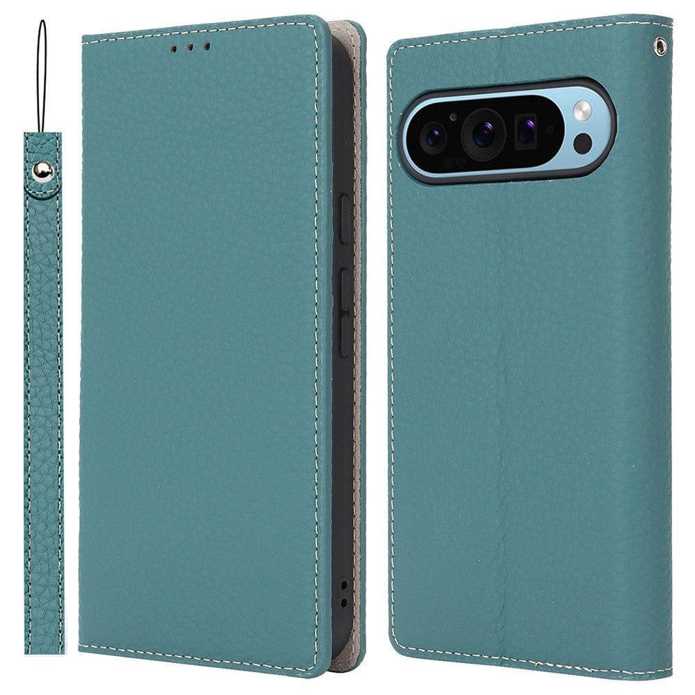 For Google Pixel 9 Pro XL Case Litchi Texture Genuine Cow Leather Phone Cover