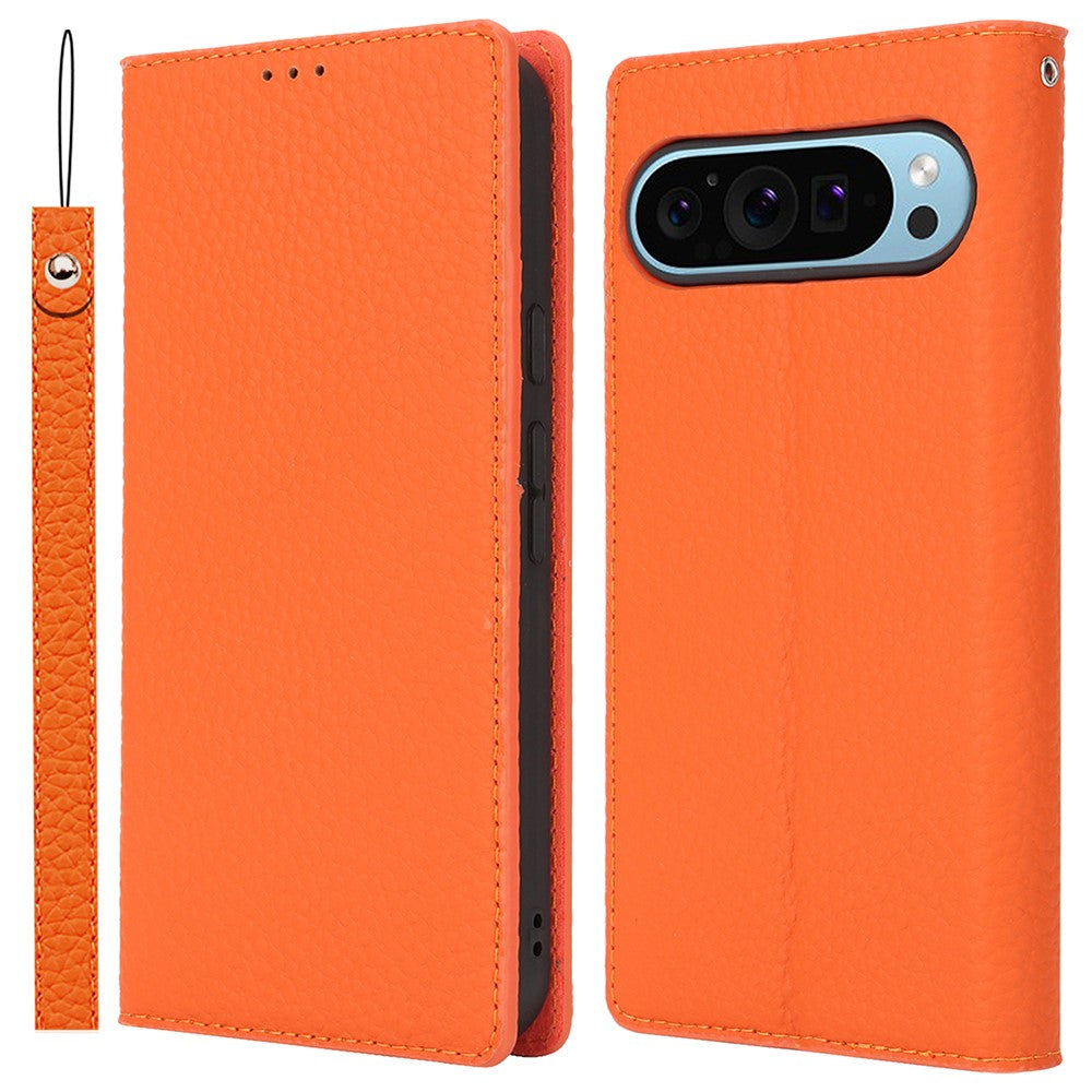 For Google Pixel 9 Pro XL Case Litchi Texture Genuine Cow Leather Phone Cover