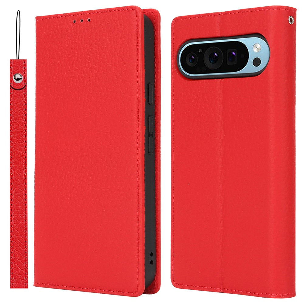 For Google Pixel 9 Pro XL Case Litchi Texture Genuine Cow Leather Phone Cover
