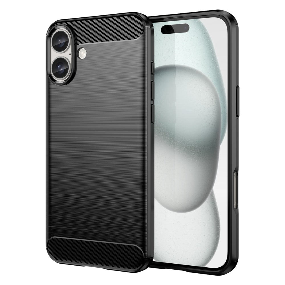 Til iPhone 16 Plus Cover Børstet Blødt TPU Telefoncover Kulfibertekstur