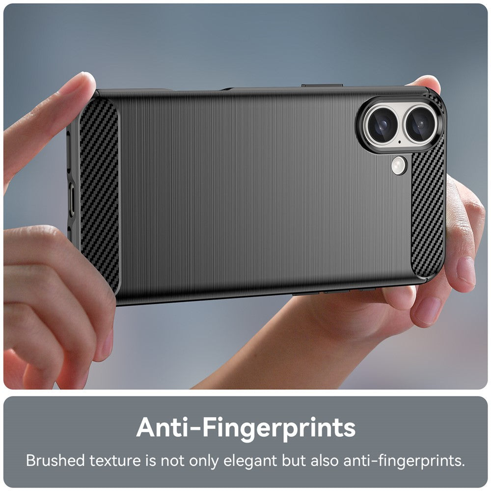 Til iPhone 16 Plus Cover Børstet Blødt TPU Telefoncover Kulfibertekstur