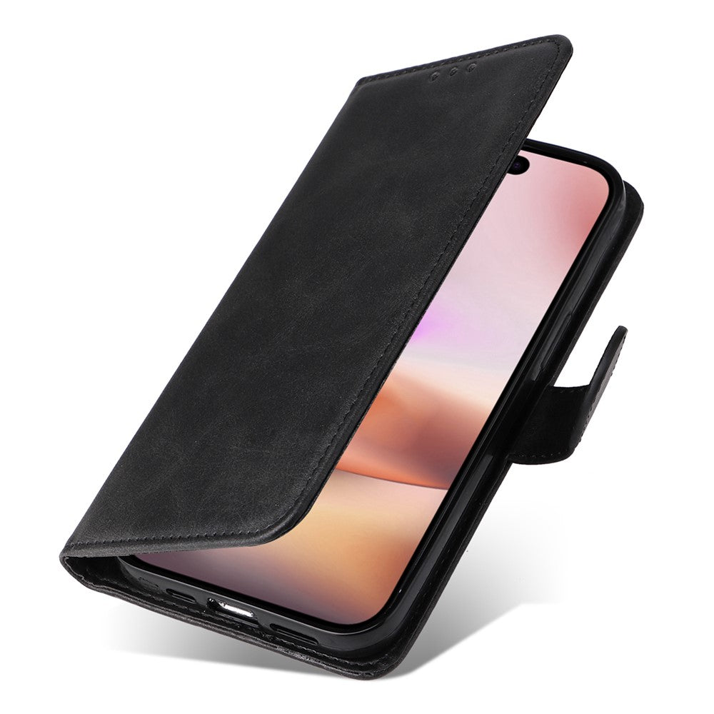 Til iPhone 16 Plus Læderpungcover Kalveskindsstruktur Magnetisk Lås Mobiltelefoncover