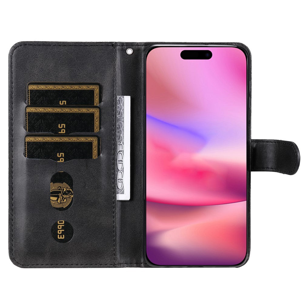 For iPhone 16 Case Zipper Pocket Wallet Shockproof PU Leather Phone Cover