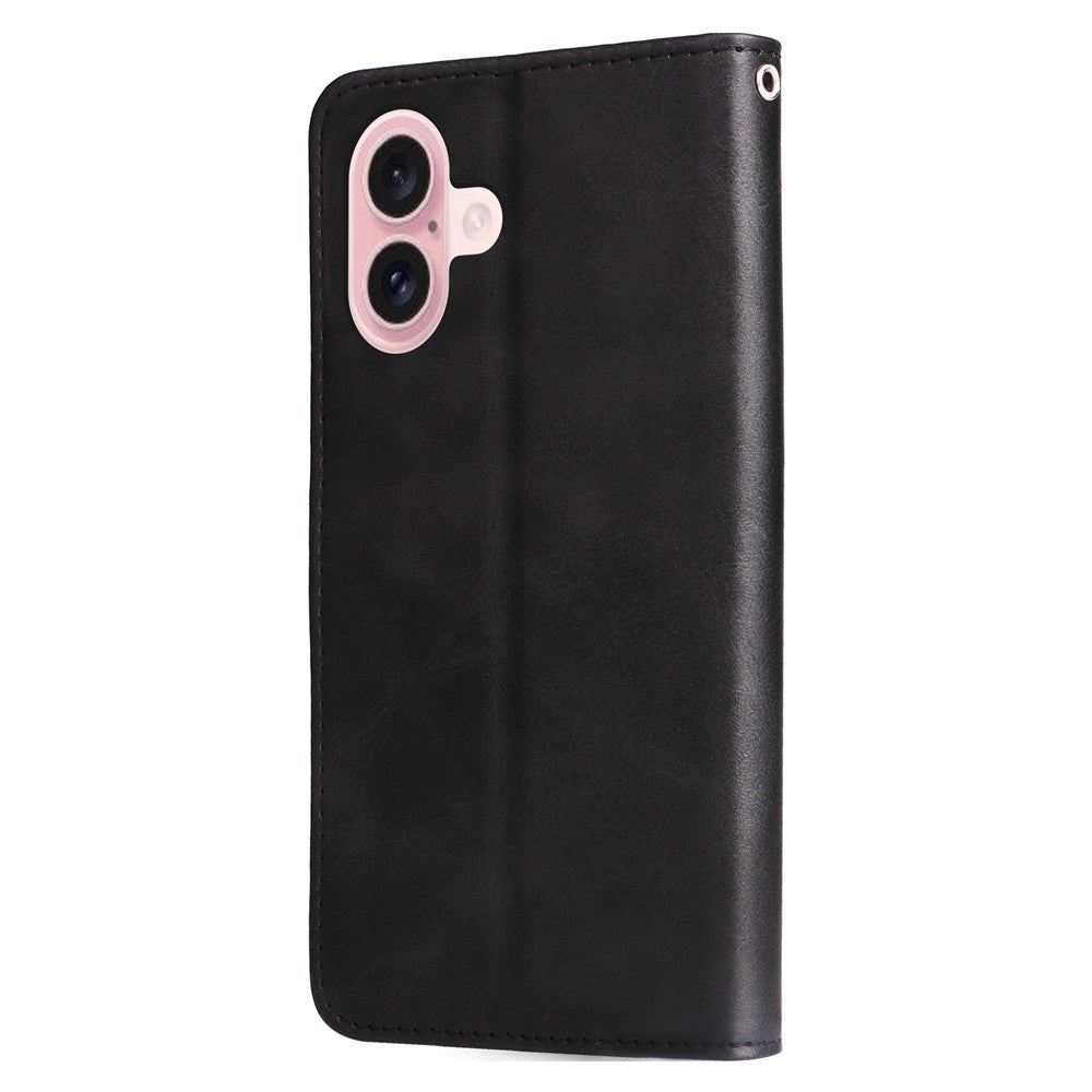 For iPhone 16 Case Zipper Pocket Wallet Shockproof PU Leather Phone Cover