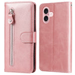 For iPhone 16 Case Zipper Pocket Wallet Shockproof PU Leather Phone Cover