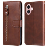 For iPhone 16 Case Zipper Pocket Wallet Shockproof PU Leather Phone Cover
