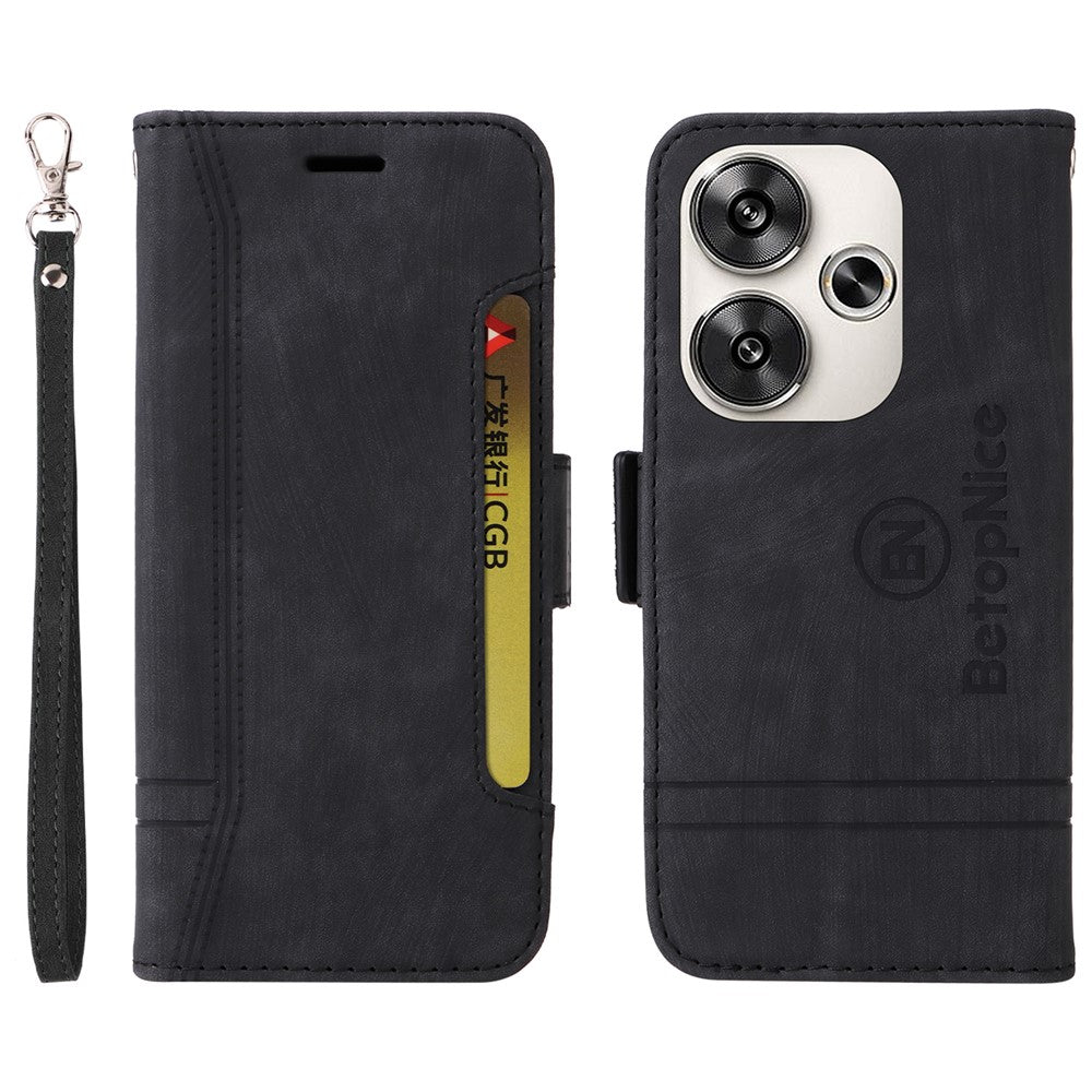 BETOPNICE 001 för Xiaomi Redmi Turbo 3 5G / Poco F6 5G-skal, handväska, läder, flipfodral, mobilskydd
