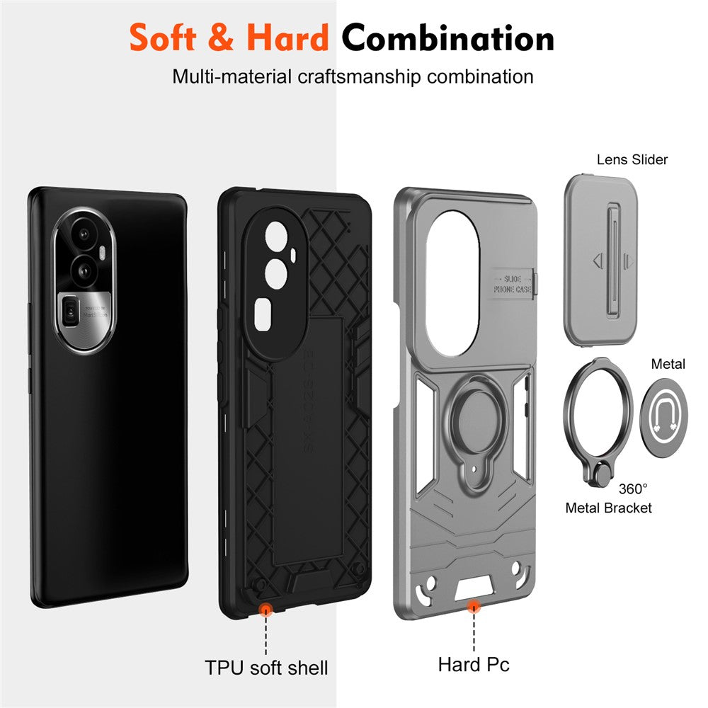 For Oppo Reno10 Pro+ 5G Case Ring Kickstand Camshield PC+TPU Phone Cover
