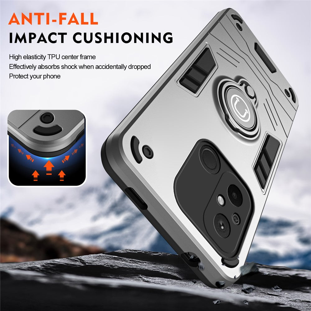 For Xiaomi Poco C55 4G / Redmi 12C 4G Slim-Fit Phone Case PC+TPU+Metal Kickstand Phone Cover