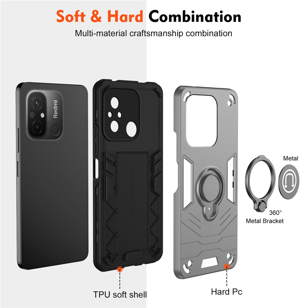 For Xiaomi Poco C55 4G / Redmi 12C 4G Slim-Fit Phone Case PC+TPU+Metal Kickstand Phone Cover