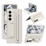 For Samsung Galaxy Z Fold6 5G Case Hinge Protection Leather Back Cover with Front Screen Film / Stylus
