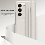 For Samsung Galaxy Z Fold6 5G Case Hinge Protection Leather Back Cover with Front Screen Film / Stylus