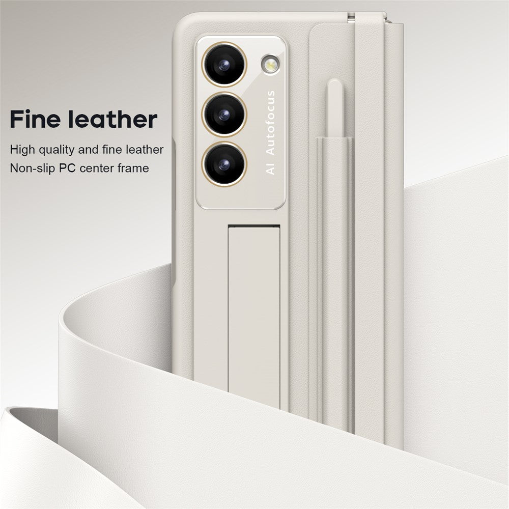 For Samsung Galaxy Z Fold6 5G Case Hinge Protection Leather Back Cover with Front Screen Film / Stylus