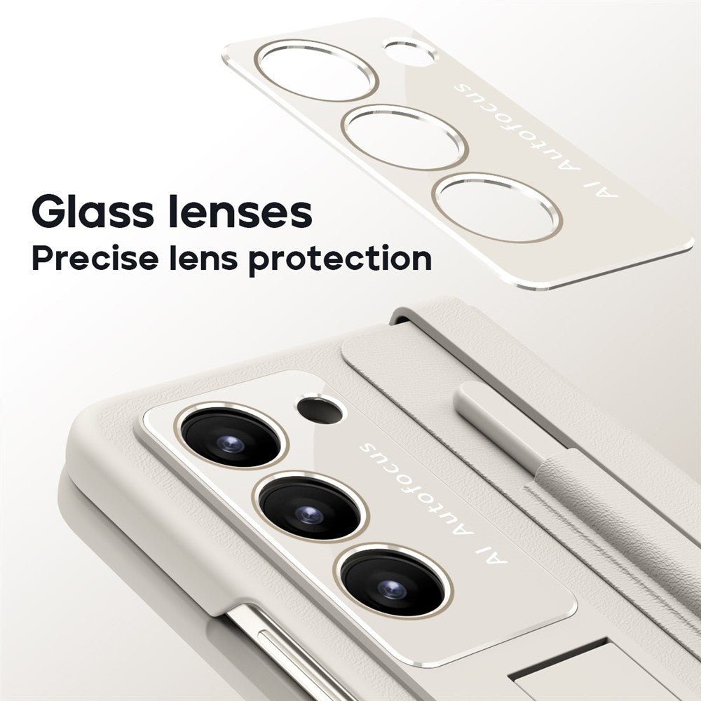 For Samsung Galaxy Z Fold6 5G Case Hinge Protection Leather Back Cover with Front Screen Film / Stylus